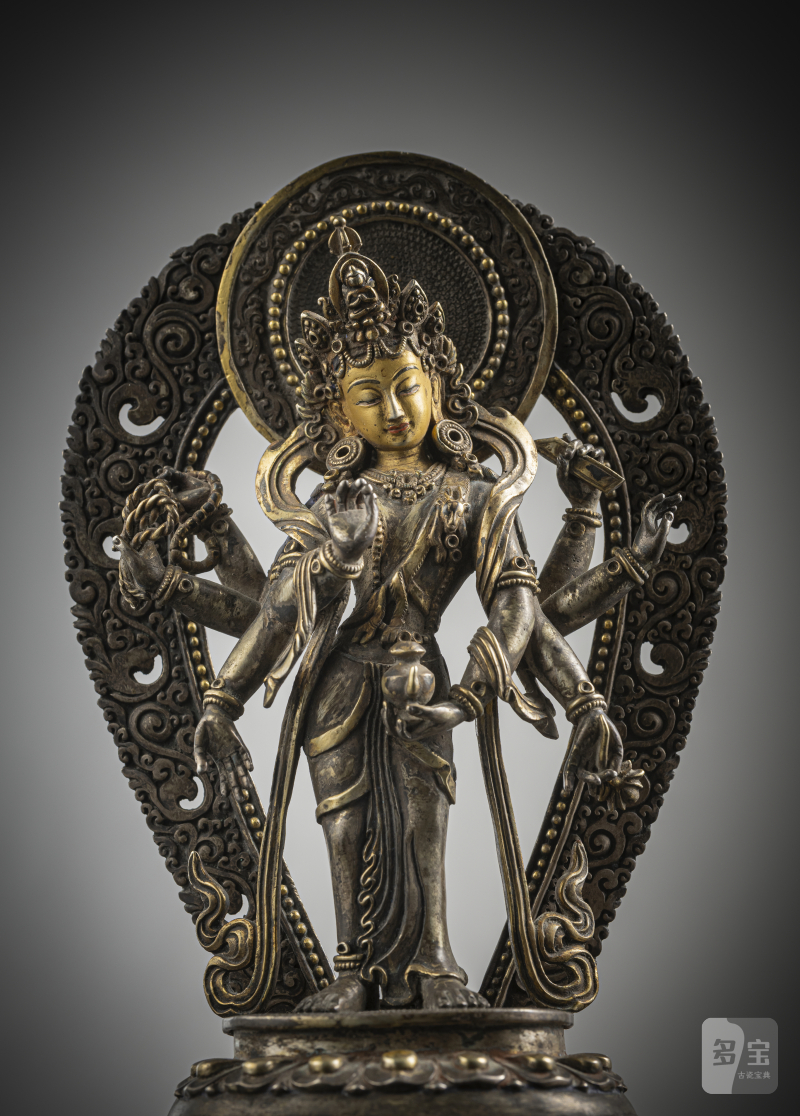 Partially fire-gilded silver figure of Amoghapasha - 图4